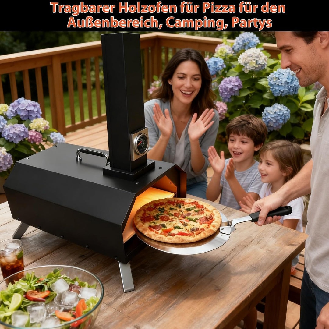 Karinear Pellet Pizzaofen, Outdoor Pizzaofen mit Pizzastein, Zubehör, Holzpellets 12-Zoll, max. 540℃