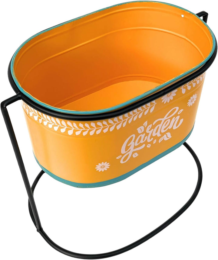 DanDiBo Blumenhocker mit Topf Metall Stehend Orange Oval 30 cm Blumenständer 96526 L Blumensäule Mod