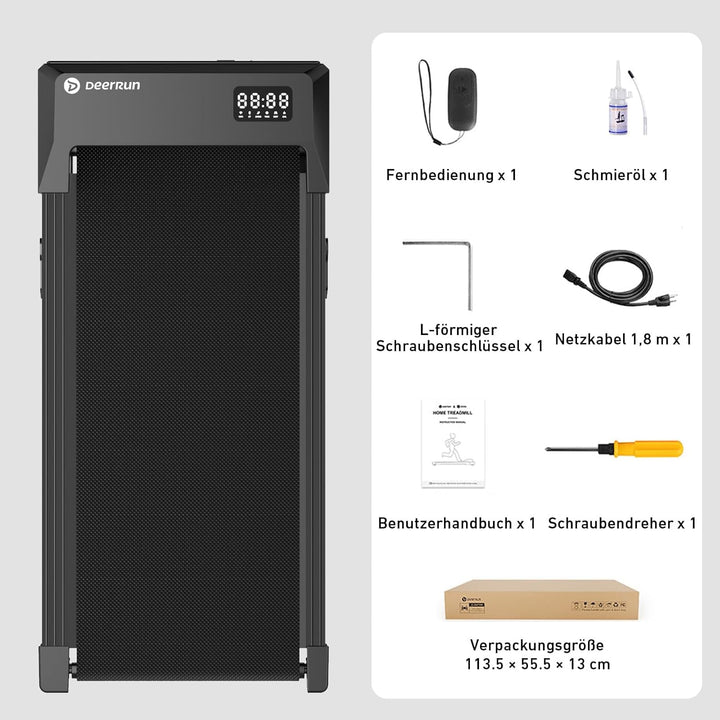 DeerRun Laufband für Zuhause mit 6% Steigung, Walking Pad Laufpad Walkpad Untertisch Elektrisch 1-6