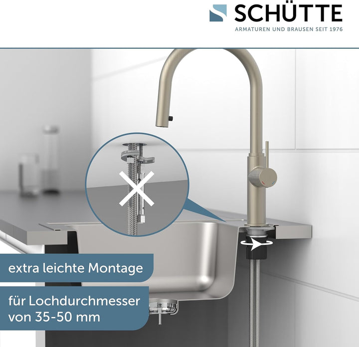 SCHÜTTE 79526 Blackpool Küchenarmatur mit ausziehbarer Geschirrbrause, 360 Grad Wasserhahn für die K