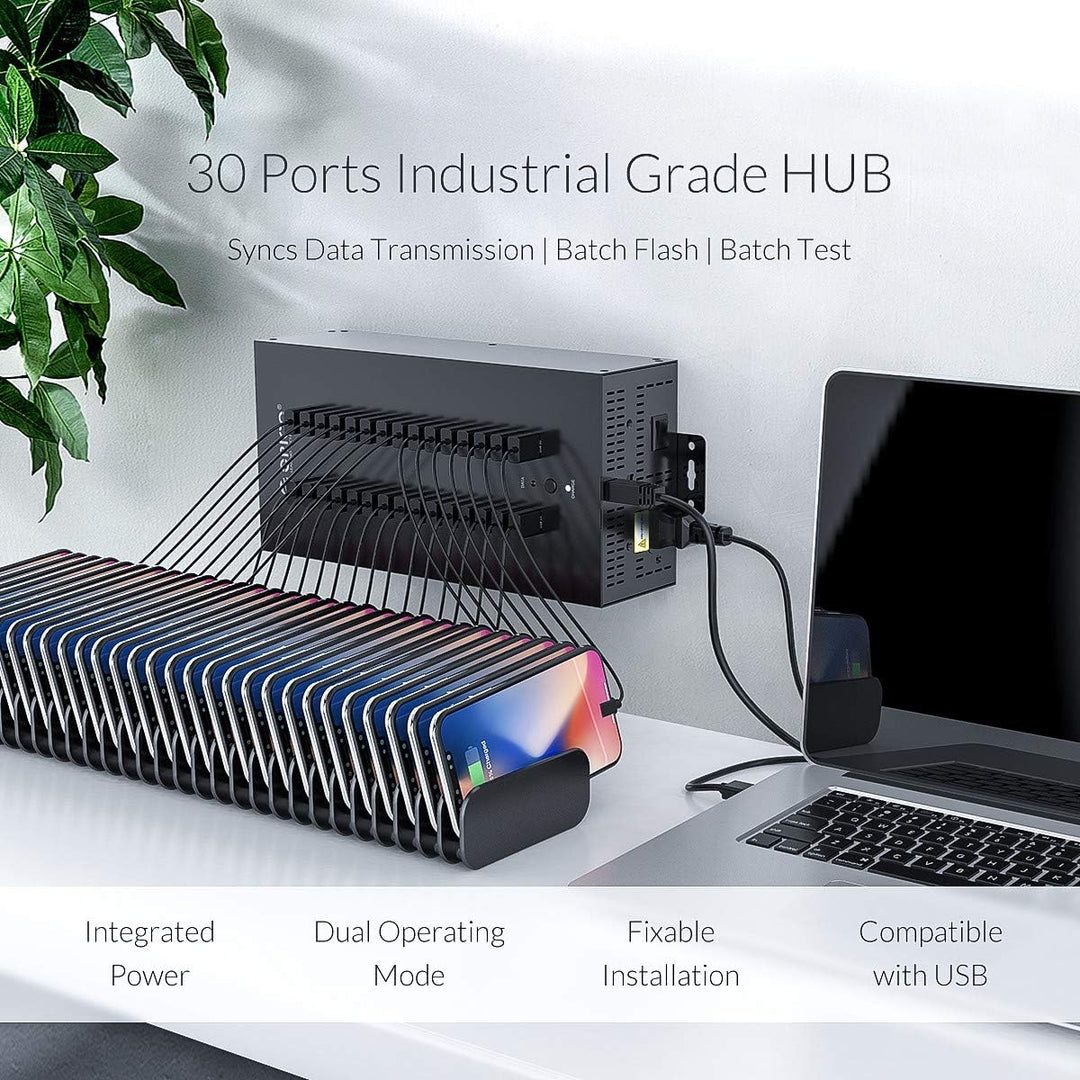 ORICO Industrial USB Hub, 30 Ports Anbringbarer, Industrietauglicher USB 2.0 Hub mit 300 W Leistung,