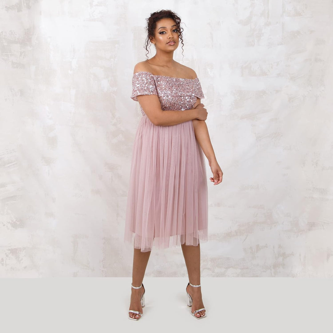 Maya Deluxe Abendkleid mit Pailletten - Cocktailkleid Damen mit V-Ausschnitt - Tüllkleid Damen mit K