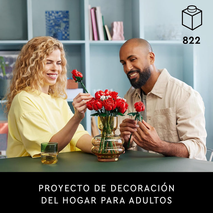 LEGO Icons Rosenstrauss, künstliche Blumen als Zimmer-Deko & Creator Rosen, künstliche Blumen-Set, k