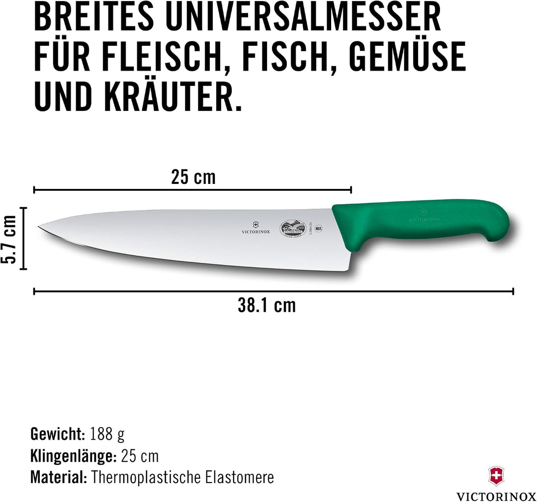 Victorinox Fibrox Kochmesser, Breites Universalmesser für Fleisch, Fisch, Gemüse und Kräuter, 25 cm,