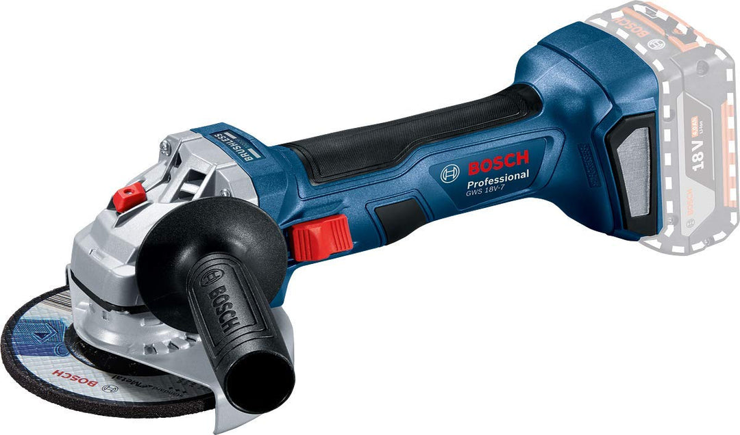 Bosch Professional 18V System Akku Winkelschleifer GWS 18V-7 (115 mm Scheiben-Ø, Schutzhaube, Zusatz