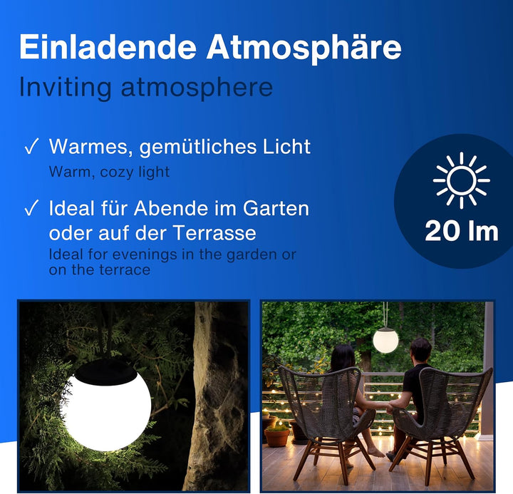 REV LED Solarkugel für aussen zum Aufhängen - Ø 20cm, 20lm, 3000K, IP44 spritzwassergeschützt - idea