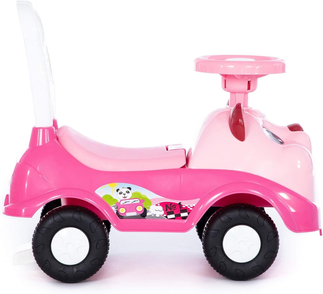 Polesie Farbenfroher Rutscher Pandabär in pink mit Hupe und Staufach, geeignet ab 1 Jahr I Lenkbares