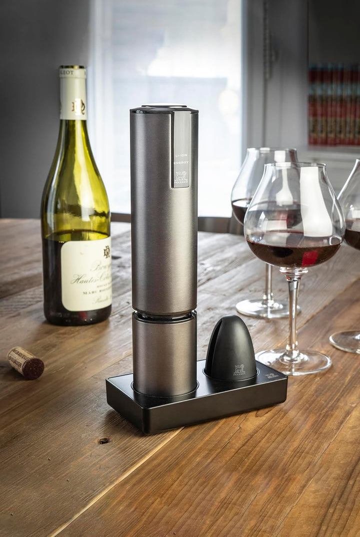 PEUGEOT - Elis Touch - Wiederaufladbarer elektrischer Korkenzieher aus Edelstahl und ABS + Ladeständ