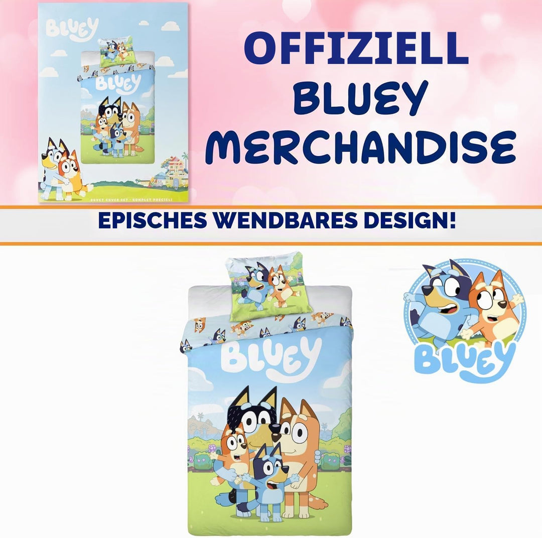 Bluey &amp; Bingo Junior Bettwäsche-Set | Bettbezug 100x135 cm mit Kissenbezug 40x60 cm | Offizielles Bl