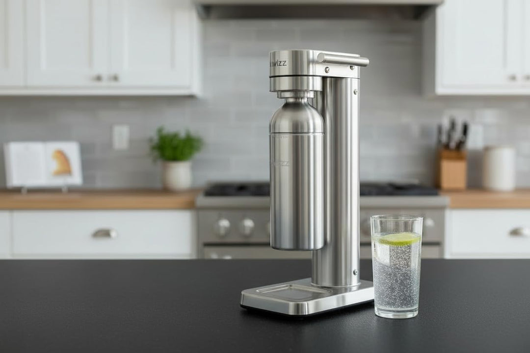 Premium Wassersprudler aus gebürstetem Edelstahl mit 1 x BPA-frei Flaschen SW!ZZ (gebürstetem Edelst