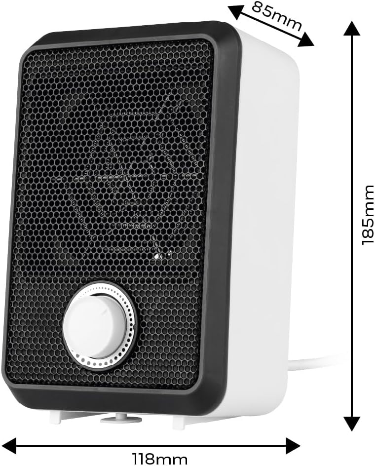NEO TOOLS Tisch-Heizlüfter, 600W - Kompakter Mini-Heizlüfter mit Thermostat & Kippschutz, ideal für