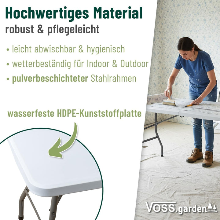 VOSS.garden Klapptisch 180x74x74cm Tragbar Weiss HDPE Kunststoff mit Stahlgestell Robust
