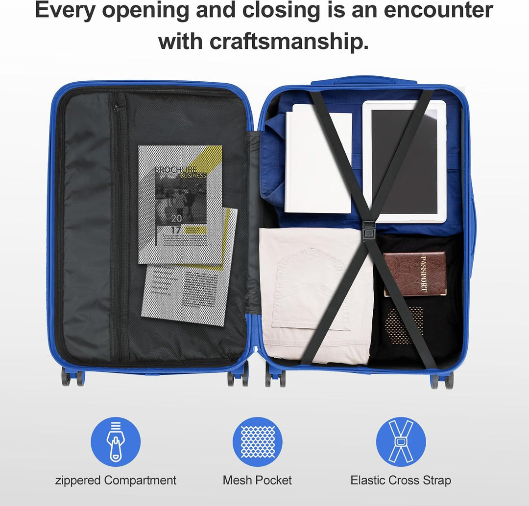 LALAHO Reisekoffer Koffer Trolleys Hartschale (Flugblau, L) | Reisekoffer Set mit Kosmetikkoffer, Ha