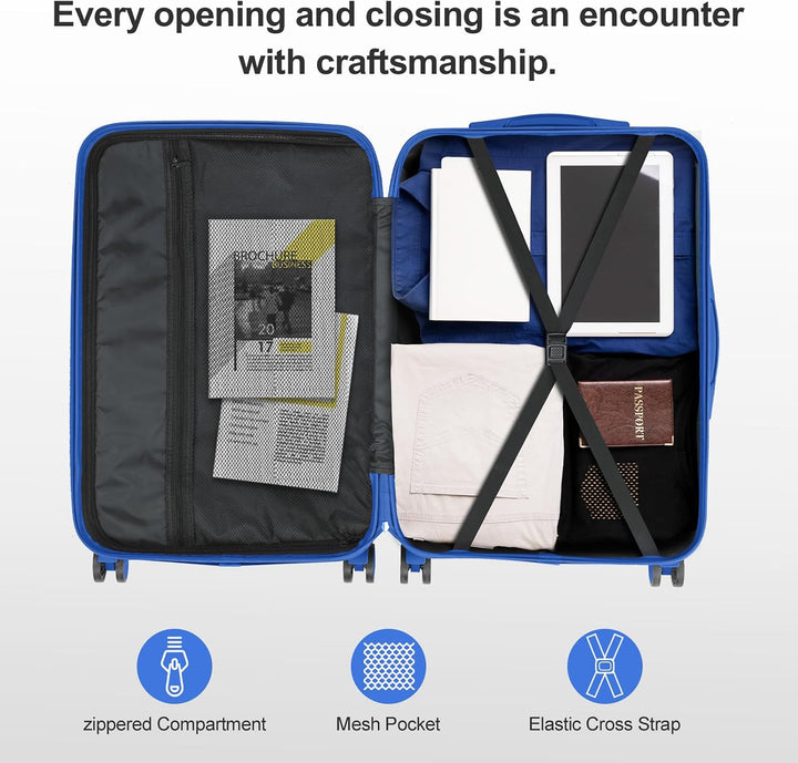 LALAHO Reisekoffer Koffer Trolleys Hartschale (Flugblau, L) | Reisekoffer Set mit Kosmetikkoffer, Ha