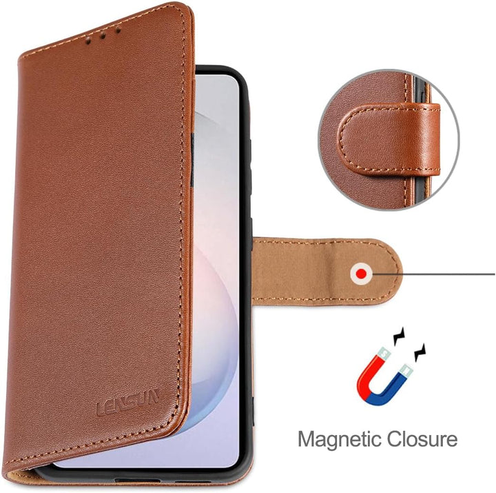 LENSUN Hülle für Samsung Galaxy S26 Echtleder, Handyhülle [Premium Echtes Leder][Standfunktion][RFID