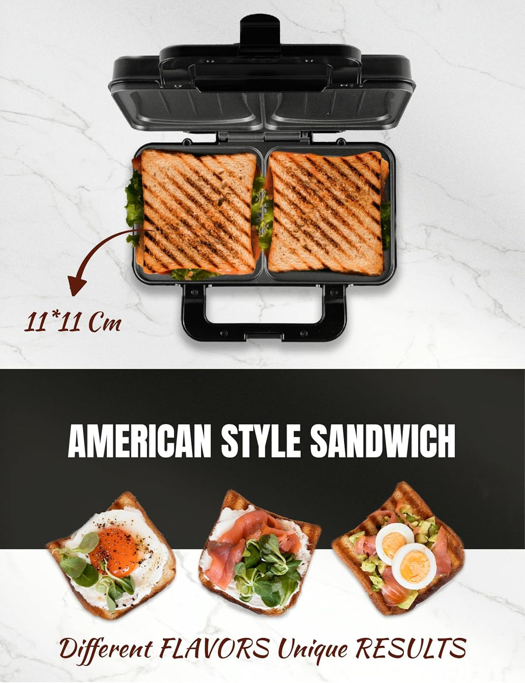 Bestron XL Sandwichmaker, Sandwich-Toaster für 2 Sandwiches in Muschelform, ideal für American Sandw