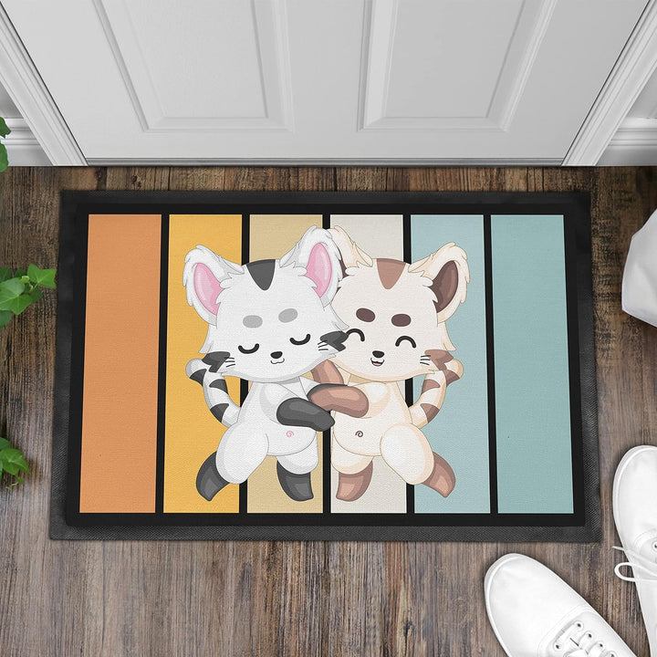 Trendation - Katzen Grafik Fussmatte Geschenk Katzenbesitzerin Lustige Katzen Fussmatte 60x40 cm Spr