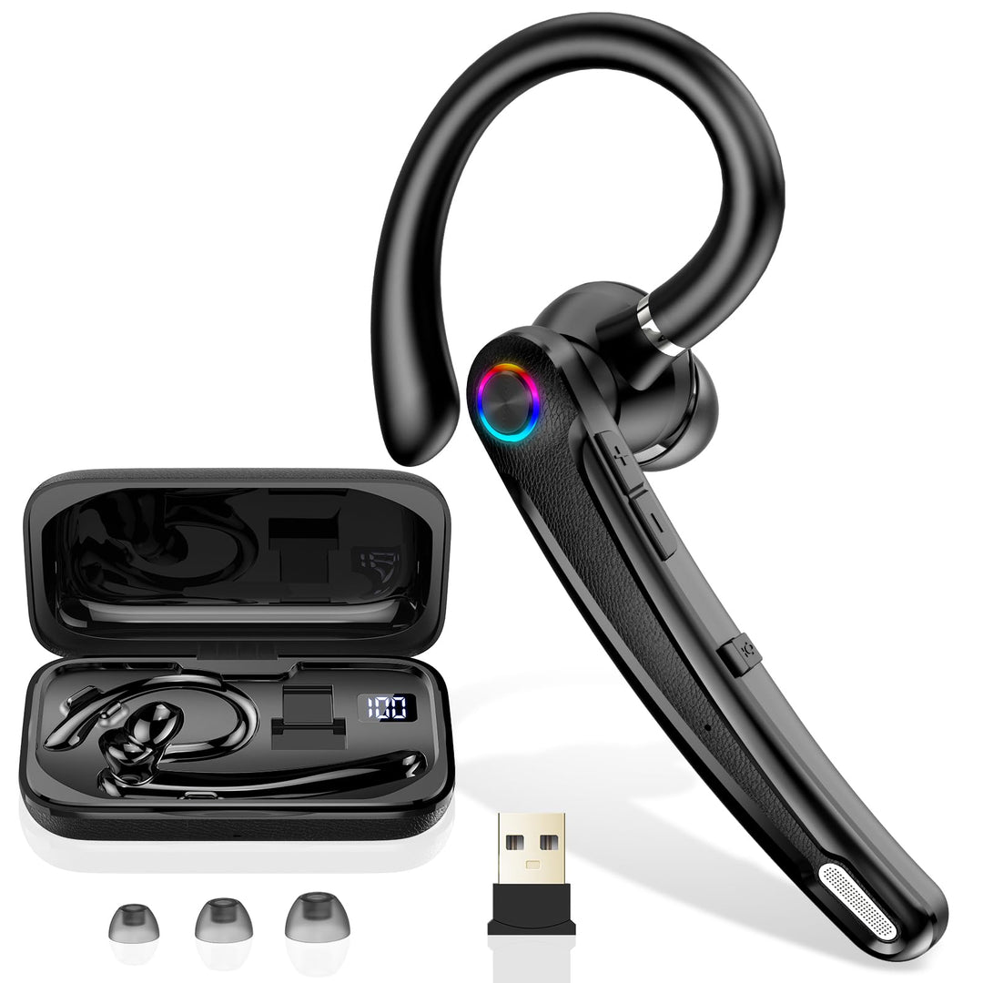 Atheewon Bluetooth Headset V5.4, Wireless Freisprech Telefon, Schwarz | CVC 8.0/ENC Dual Mic, APTX,