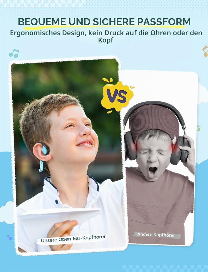 iClever Kinder-Kopfhörer, Knochenleitung, offenes Ohr, Sicherheit, IPX5 wasserdicht, 360° Biegung, l
