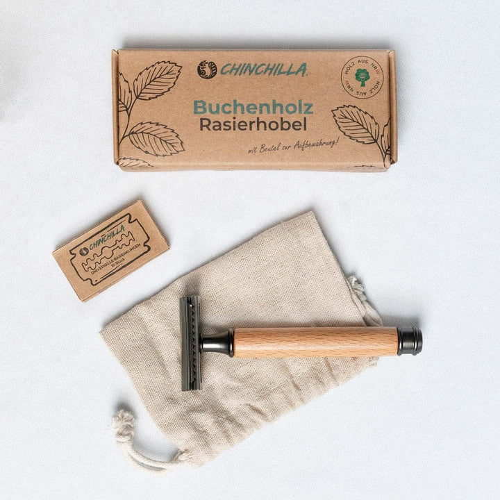 Chinchilla® Rasierhobel Buchenholz Made in Germany | nachhaltiger Nassrasierer für Damen &amp; Herren |