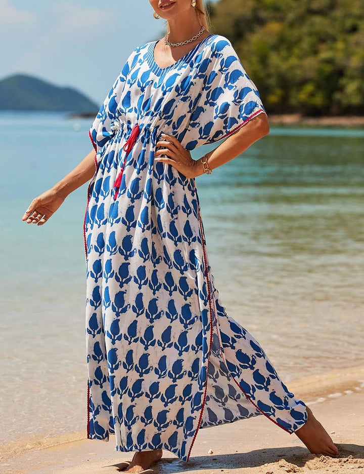 Bsubseach Damen Beachwear Türkische Kaftans Lange Strandkleid Caftan Beach Dress Weiss 2, Weiss 2