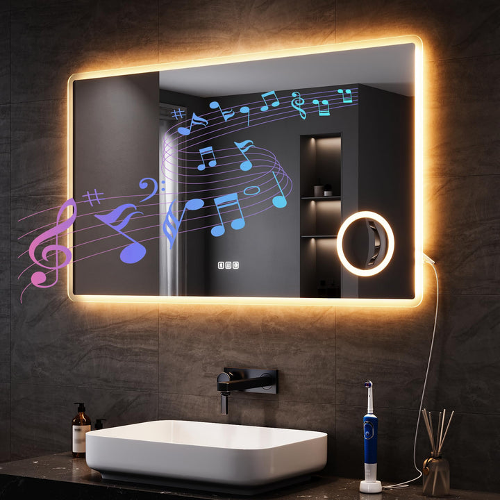 SONNI LED Badspiegel mit Bluetooth 100x60 cm, Badezimmerspiegel mit Beleuchtung und Touch, Steckdose