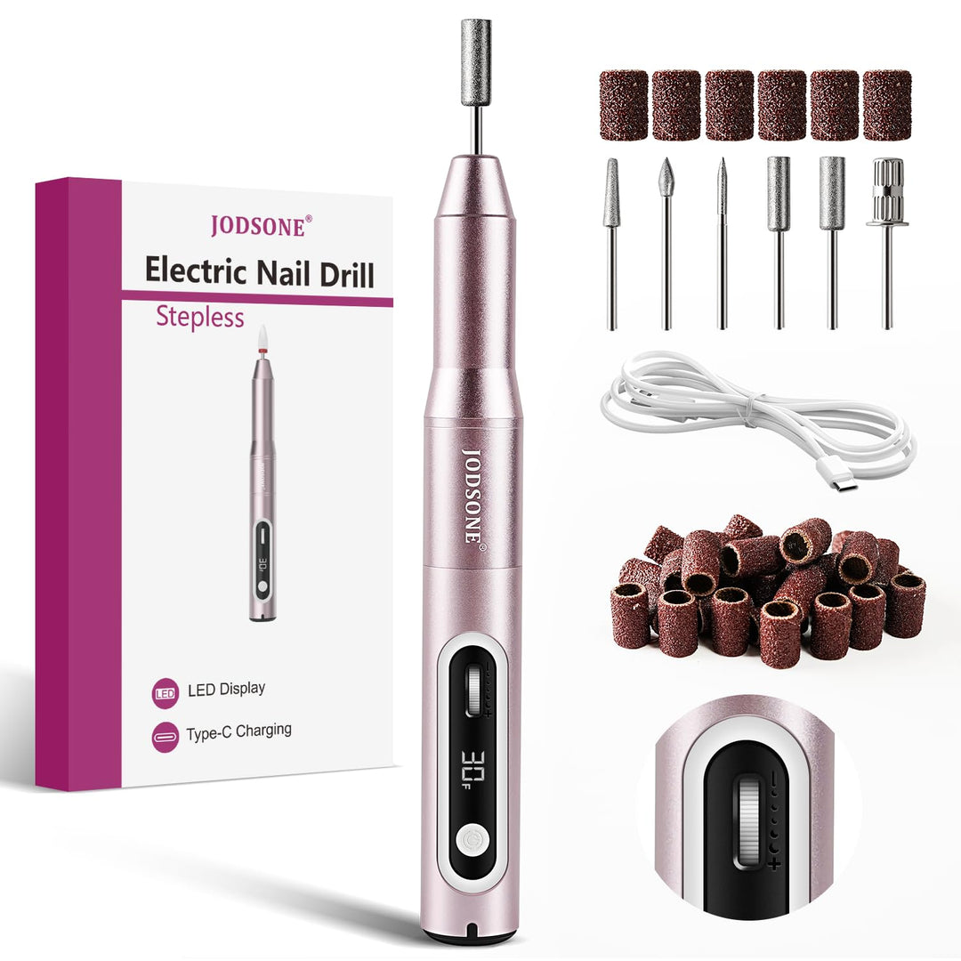 JODSONE Professioneller Nagelfräser - 30000 U/min, Leise - Mit Drehregler & 6 Ersatz-Feilenköpfen -