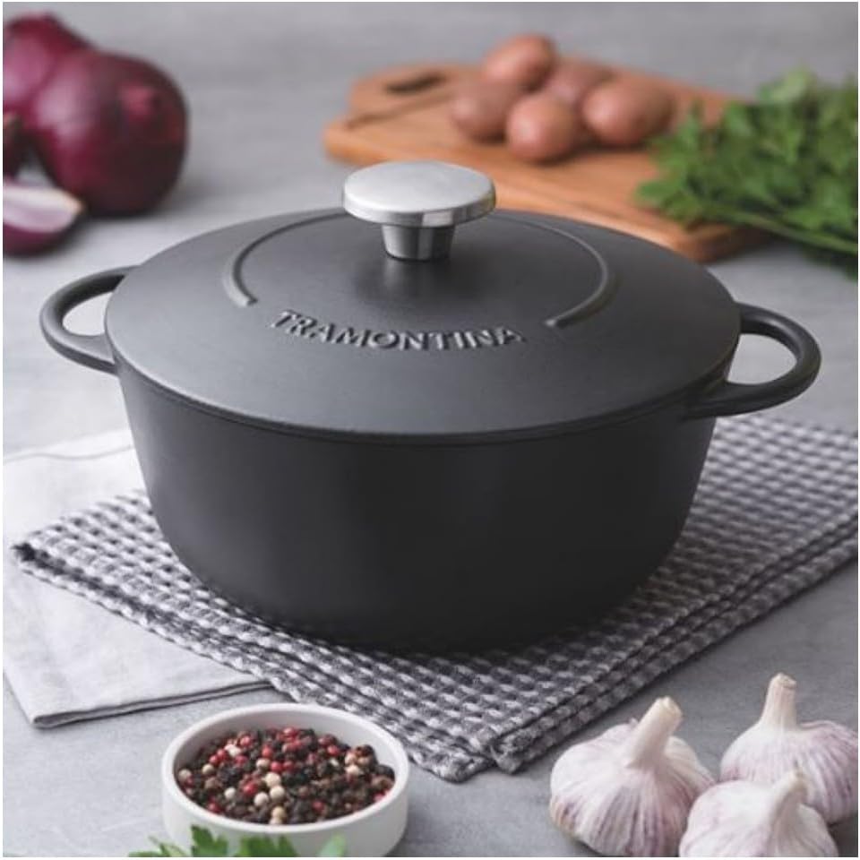 Tramontina Trento Bräter, Schmortopf aus Gusseisen, 24 cm, 4 Liter, Schwarz, 24 cm