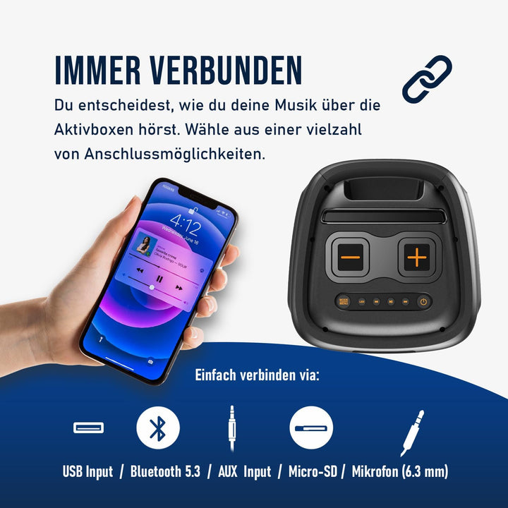 Fontastic Party-Lautsprecher Zeal - Bluetooth Lautsprecher mit USB-Wiedergabe, AUX und MicroSD - Kar