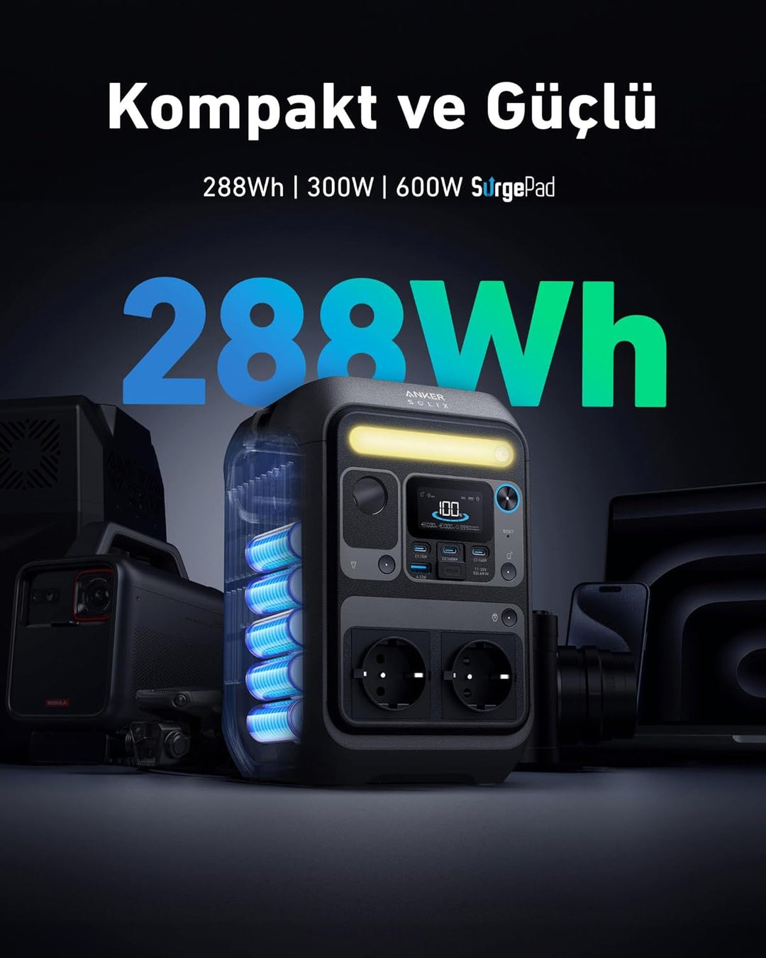 SOLIX C300X - Tragbares kraftwerk - Wechselstrom 220-240 V - 300 Watt - Lithiumeisenphosphat - 288 W