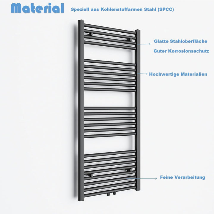 Heizkörper Badheizkörper 1800x400 mm Handtuchheizkörper Mittelanschluss Rundrohr Handtuchwärmer Heiz