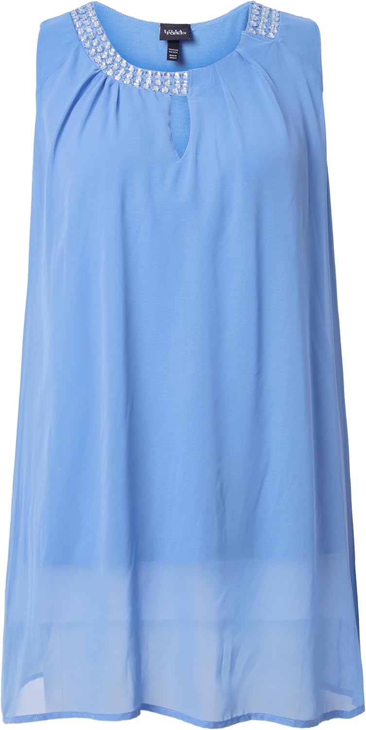 Ulla Popken Damen grosse Grössen Übergrössen Plus Size Longtunika, Ziersteine, A-Linie, Rundhals, är