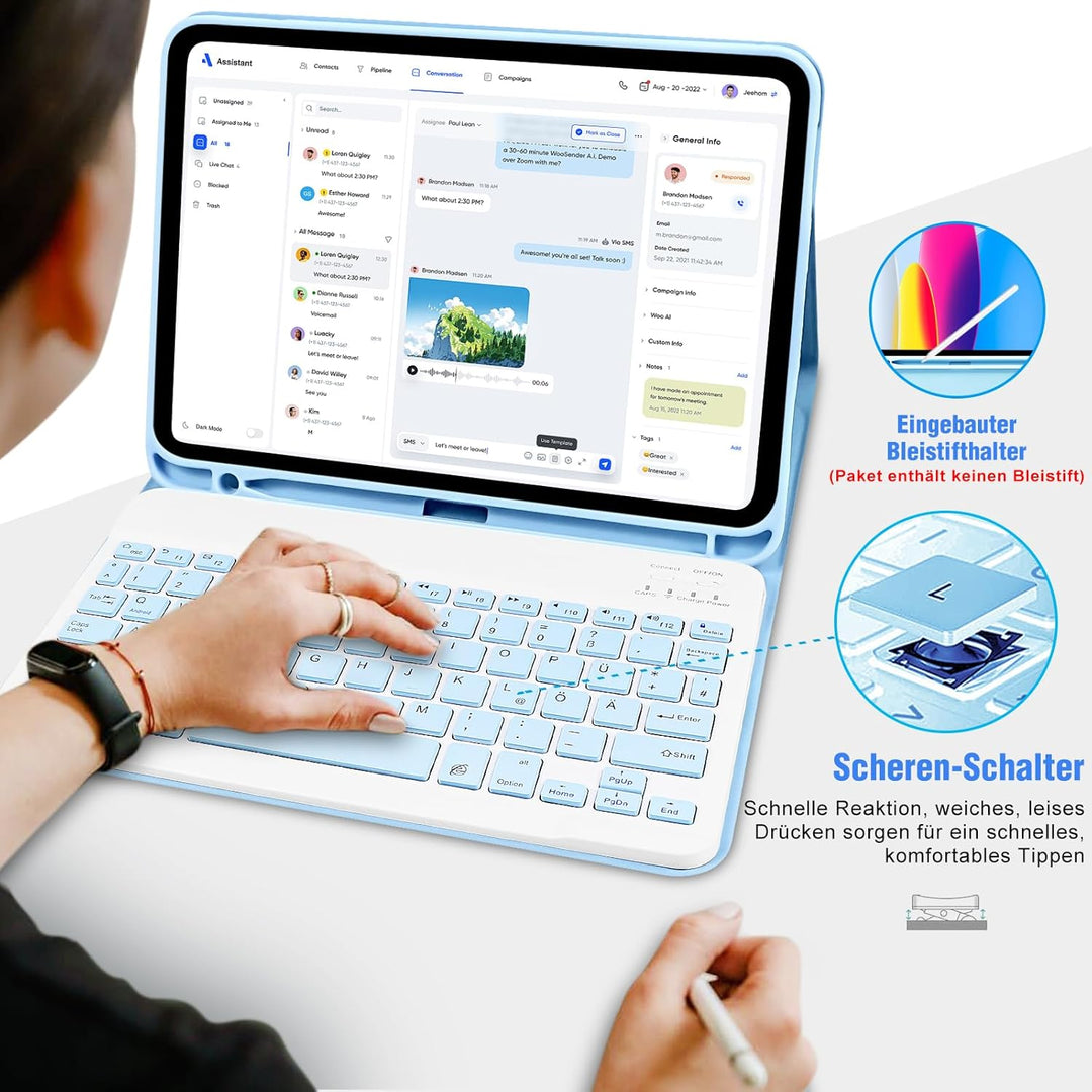 Tastatur hülle für iPad 10. Generation 2022 (10,9 Zoll), Deutschland QWERTZ Layout Drahtlose Abnehmb