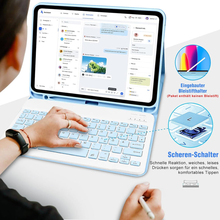 Tastatur hülle für iPad 10. Generation 2022 (10,9 Zoll), Deutschland QWERTZ Layout Drahtlose Abnehmb