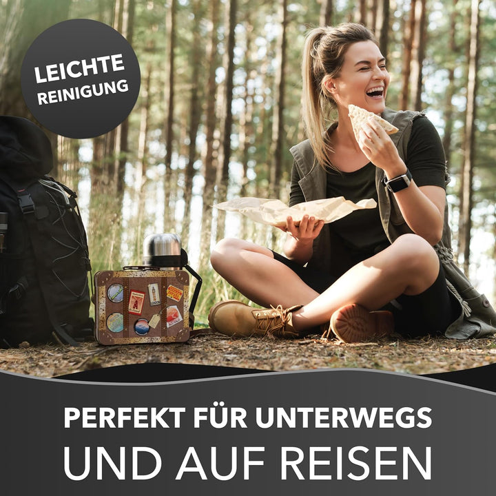 Reisekoffer Vintage - Retro Aufbewahrungsdose, Keksdose, Blechdose mit bunten Aufklebern von verschi