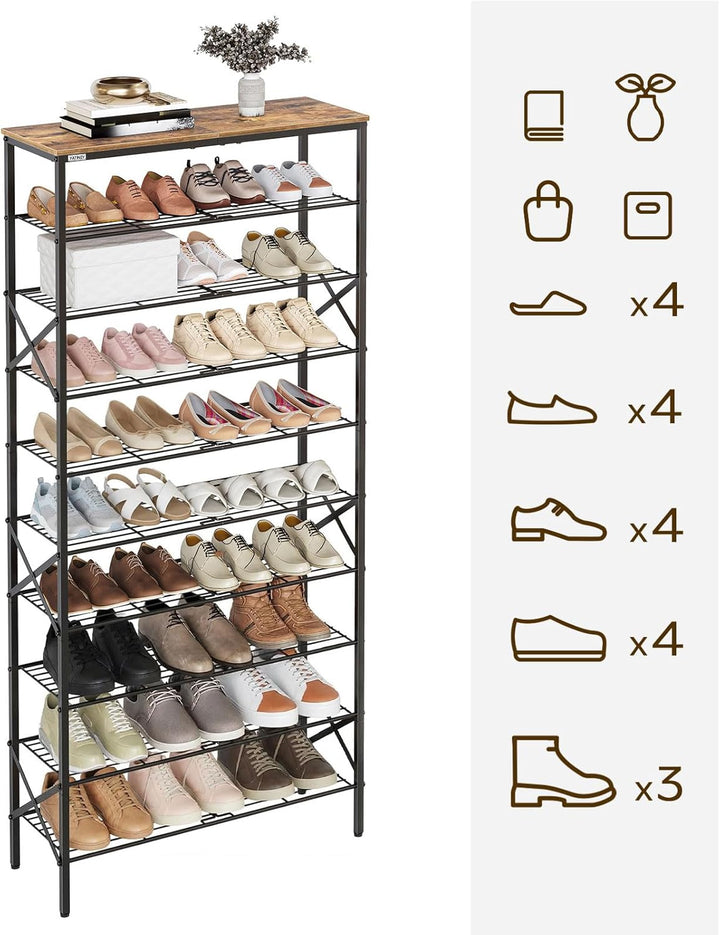 Schuhregal hoch, Schuhablage mit 10 Ebenen, Schuhschrank mit grosser Kapazität, für 40 Paar Schuhe,