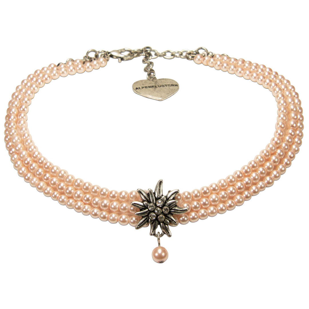 Alpenflüstern Trachten-Perlen-Kropfkette Strass-Edelweiss - Damen-Trachtenschmuck mit antik-silber-f