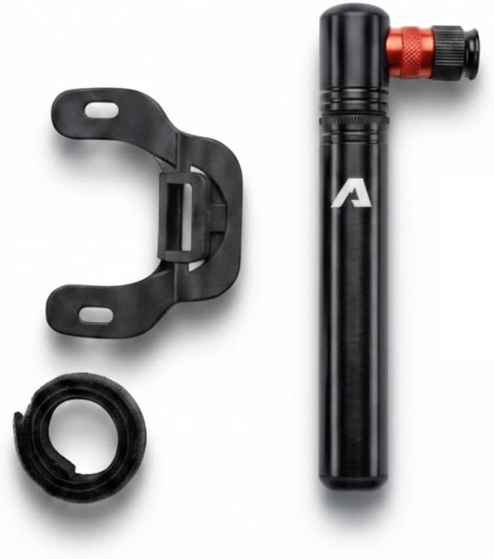 Alpensattel Fahrrad Mini-Pumpe mit Rahmenhalterung, 6063 Aluminium, 60 g, 130 mm, bis 11 bar / 160 p