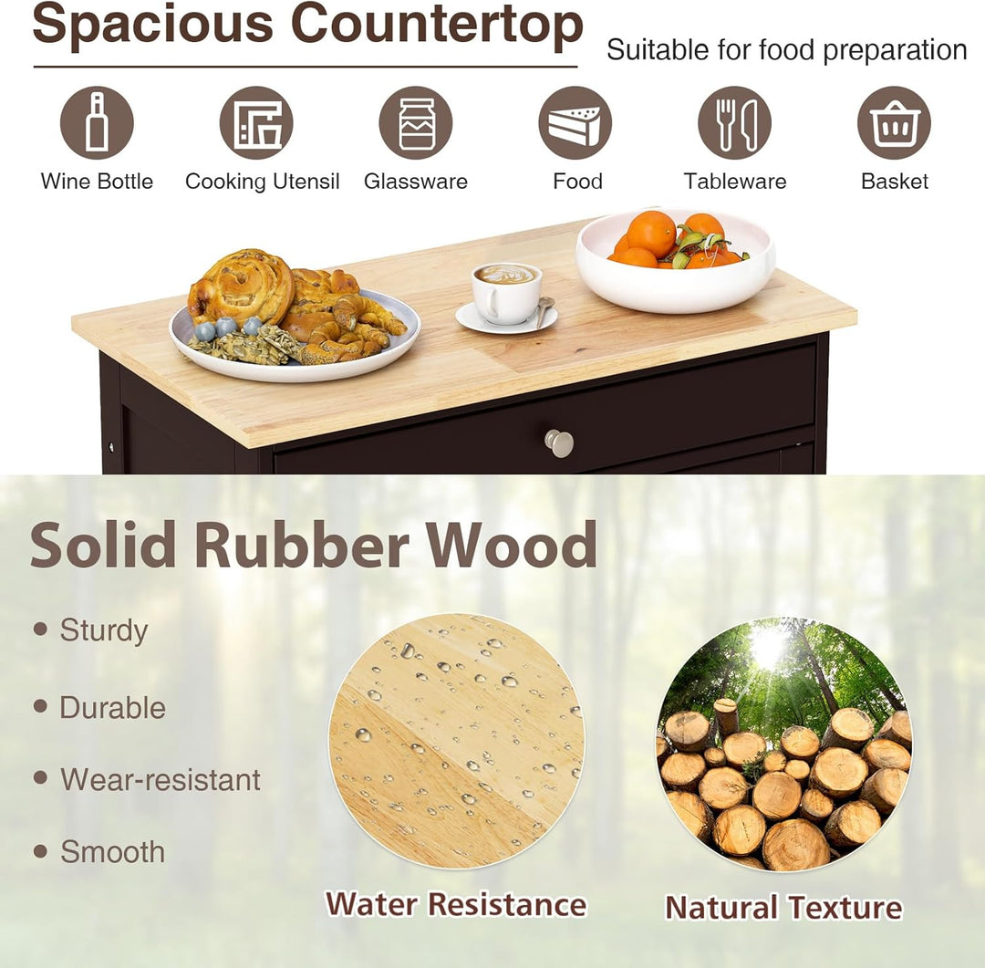 KOMFOTTEU Küchenwagen auf Rollen, Kücheninsel mit Weinregal & 2 Schränke & Schublade, Servierwagen a