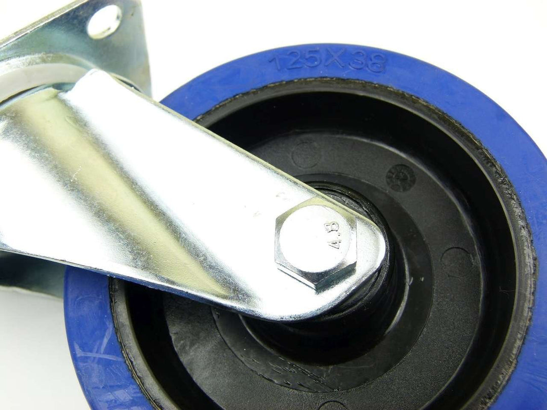 4 Stück 125 mm Blue Wheels Lenkrollen Transportrollen Blau 200kg / Rad - INDUSTRIEQALITÄT (4x Lenk),