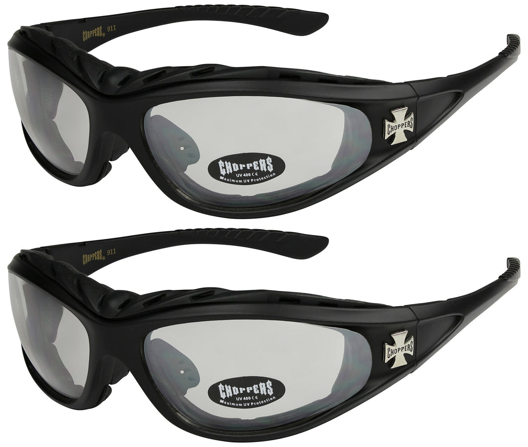 2er Pack Choppers 911 Sonnenbrillen Motorradbrille Sportbrille Radbrille mit Polsterung in den Farbe