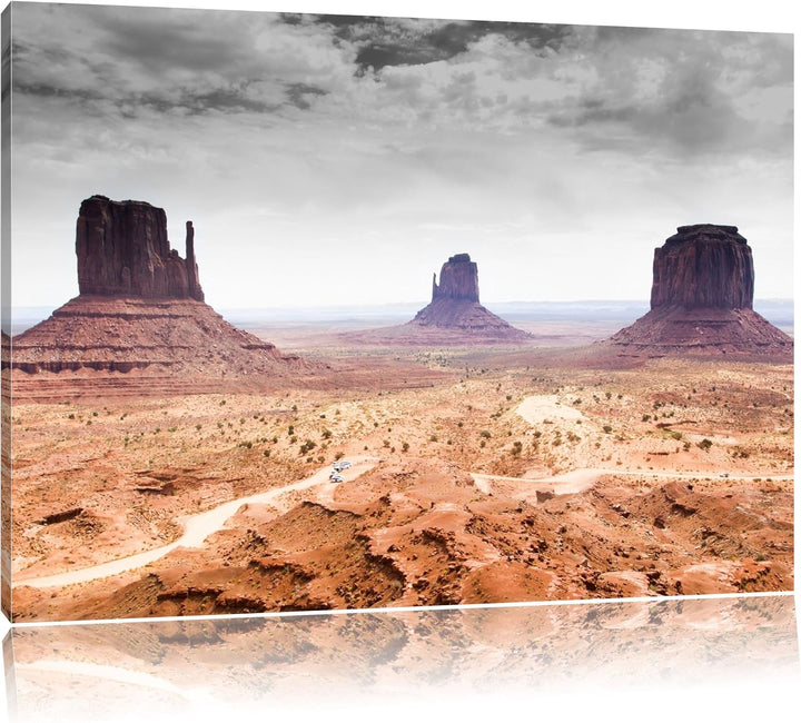 schönes Monument Valley schwarz/weiss Format: 100x70 auf Leinwand, XXL riesige Bilder fertig gerahmt