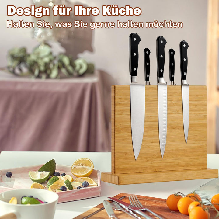 Duscdesp Messerblock Magnetisch Holz Bambus, Doppelseitiger Magnet Messerhalter Messerblock Ohne Mes