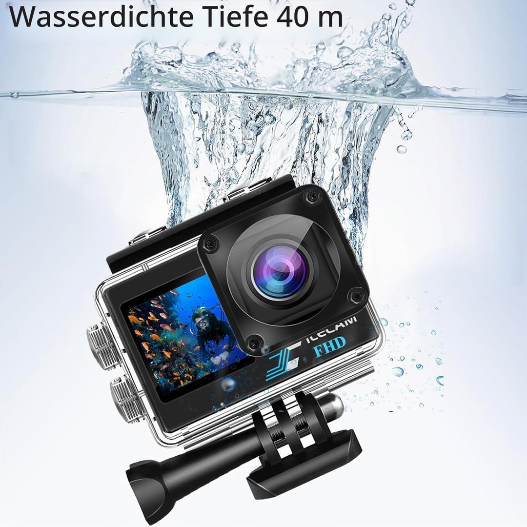 Xilecam Dual Screen Action Cam 1080P 32 GB Karte wasserdichte Kamera wasserdichte Unterwasserkamera