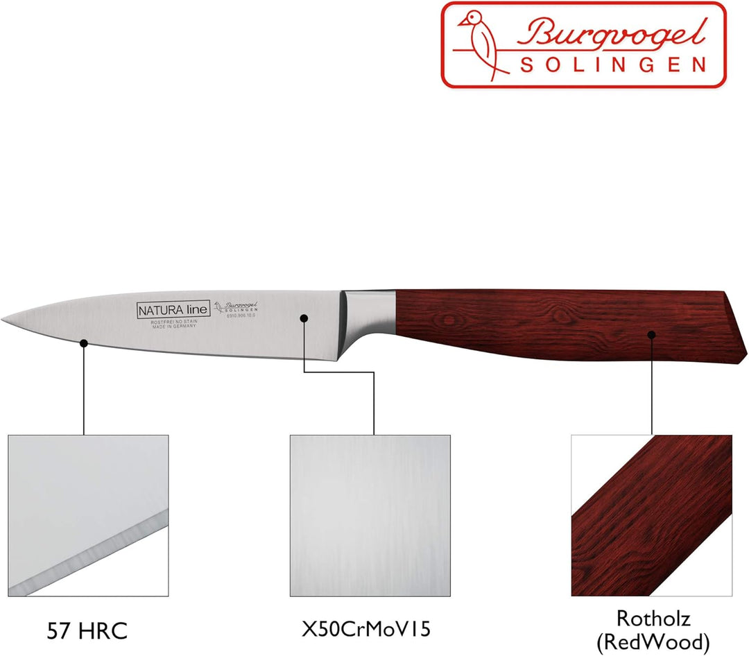 Burgvogel Solingen Natura Line, Spickmesser Holzgriff, rot satiniert, geschmiedet, 10 cm, sehr schar