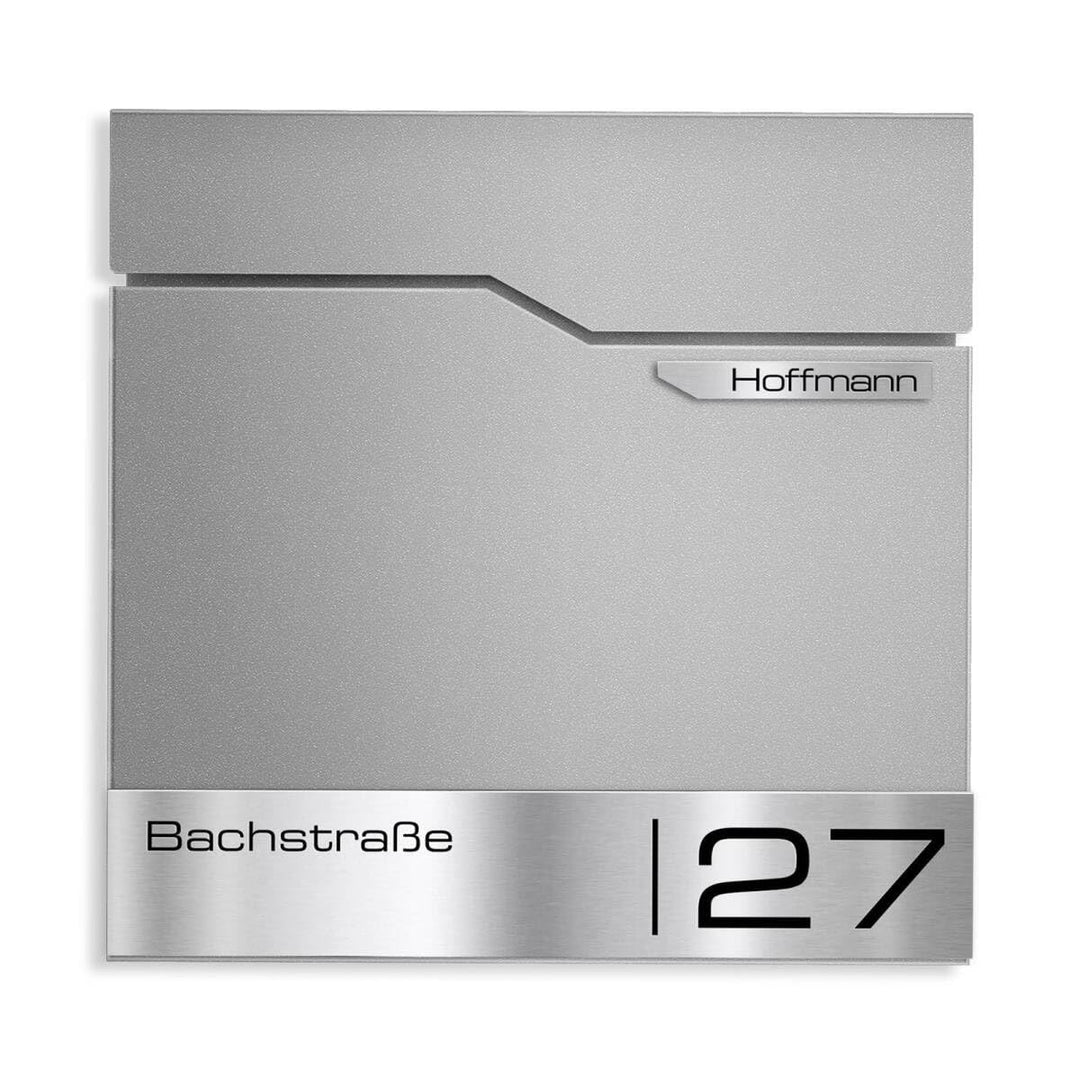 Metzler Design Briefkasten Thobe - inkl. V2A Edelstahl-Namensschild - Wandbriefkasten in Graualumini