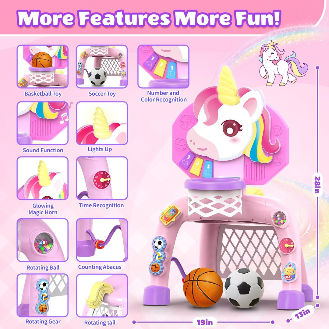 Basketballkorb Kinder &amp; Fussballtore für Garten Kinder 1-3 Jahren, Einhorn Geschenke für Mädchen 12-
