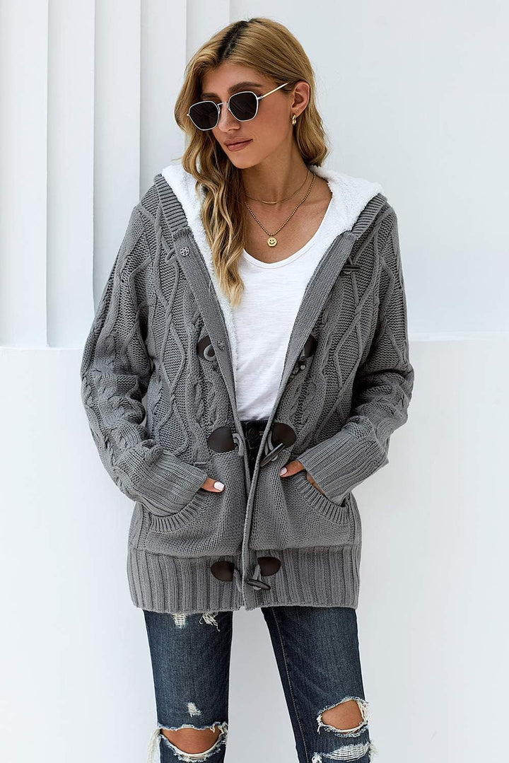 Aleumdr Strickjacke Damen Grobstrick Cardigan Lang Winter Damen Grobstrickjacke Strickmantel mit Kap