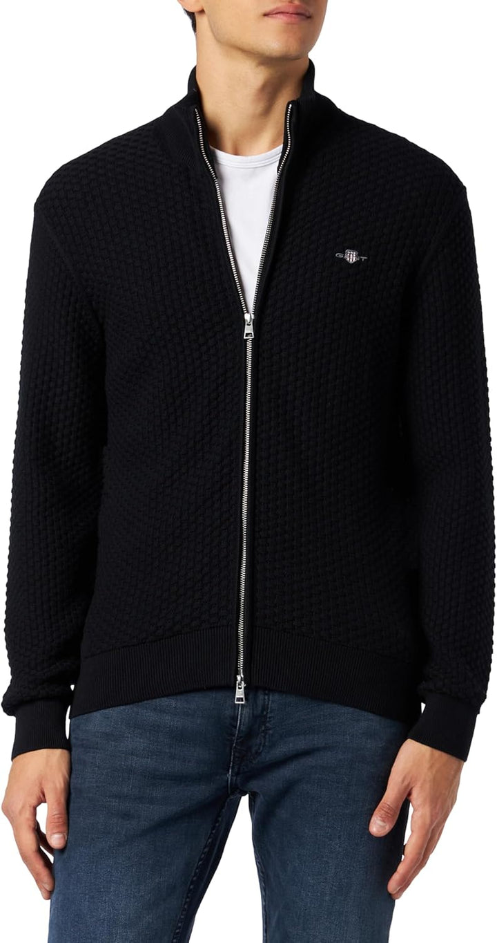 GANT Herren Casual Cotton Zip Cardigan Strickjacke M Schwarz, M Schwarz