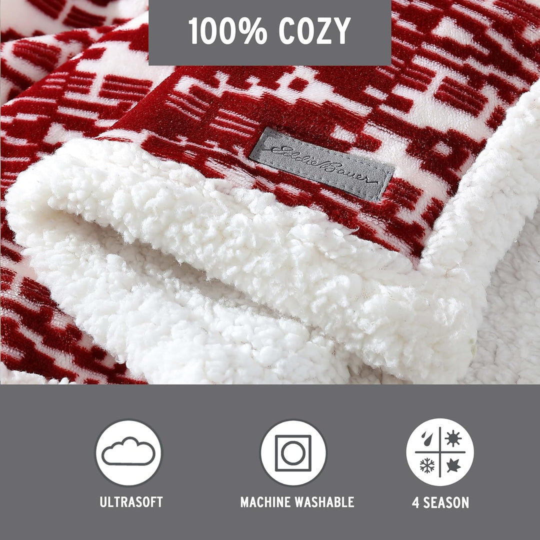 Eddie Bauer Sherpa Cozy San Juan Red Plush Throw, 50x60 Rot, Rot